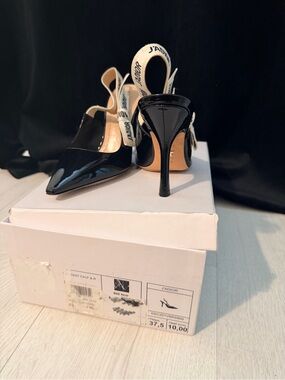 Dior Black Patent Leather Pointed Slingback Pumps with J'Adior Strap